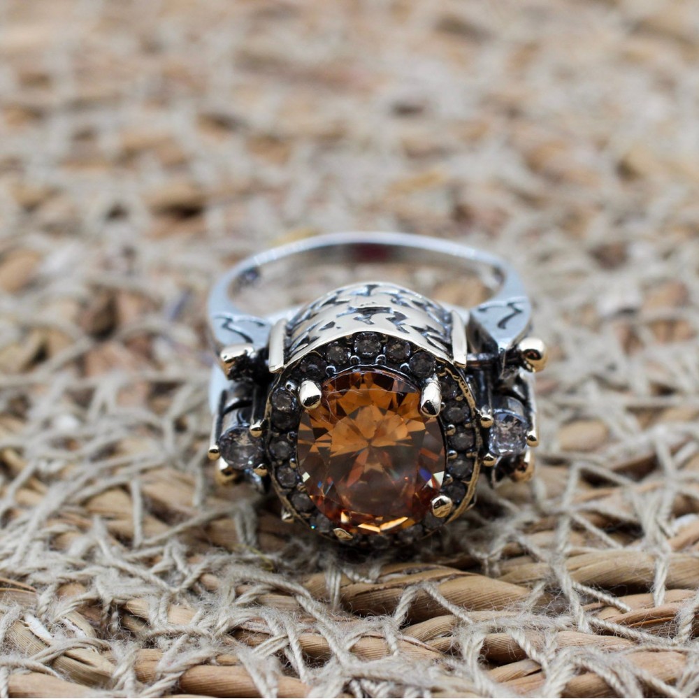 Amethsyt Ladies Ring, Two Stone Ladies Ring, Topaz Ring, Handmade Women Ring, Reversible Ring, Ottoman Women's Ring, 925 Sterling Silver,