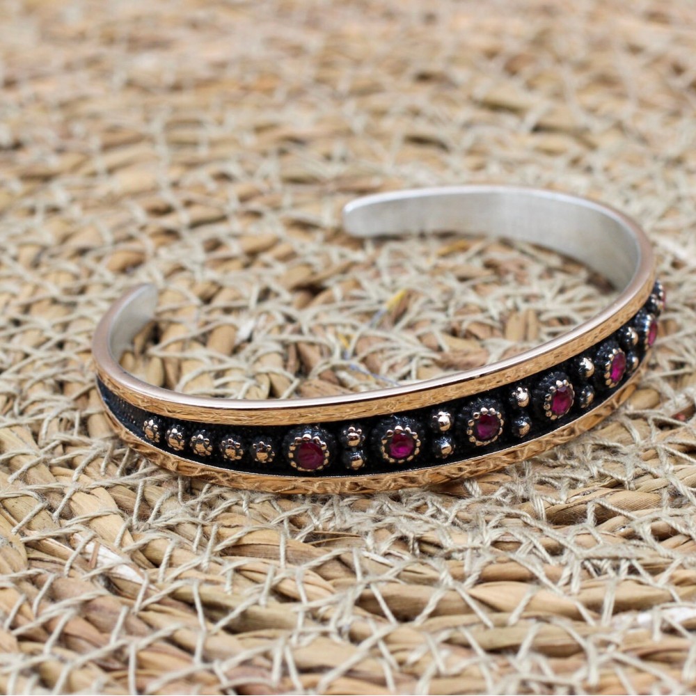 Ruby Bracelet, Ottoman Bracelet, Handmade Bracelet, Bangle Cuff, Bangle Bracelet, Turkish Handmade, Gift For Her, 925k Sterling Silver, Ruby