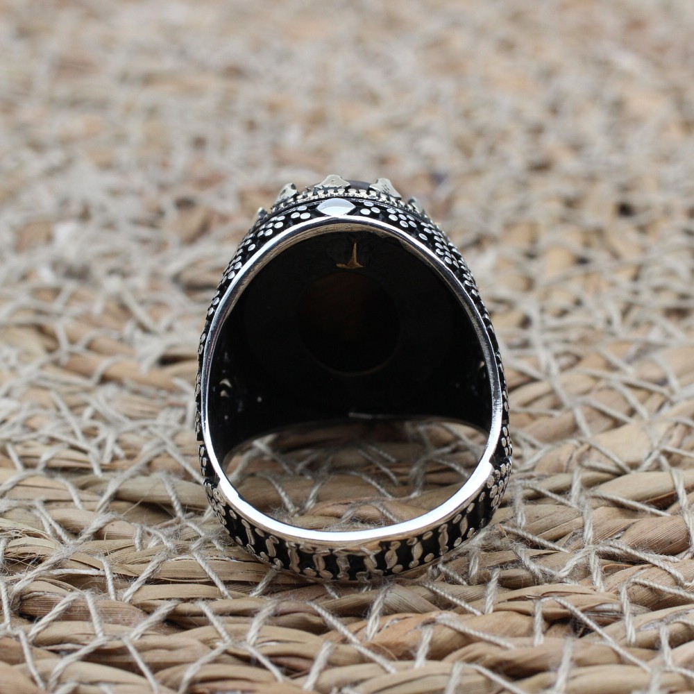 Tiger Eye Men's Ring, Ottoman Men's Ring, Handmade Men's Ring, Turkish Handmade Men's Ring, Men's Jewelry, Gift for Him, 925 Sterling Silver