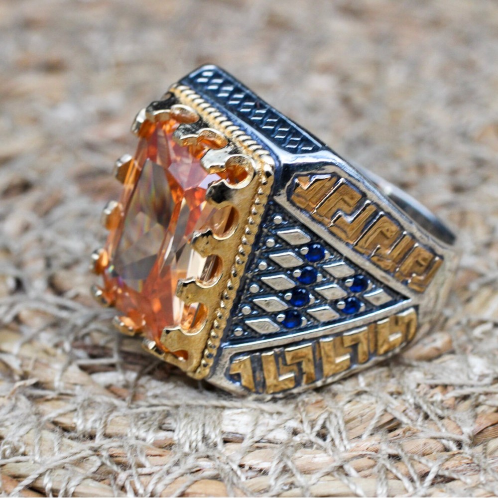 Topaz Men's Ring, Handmade Men's Ring, Men's Ring, Turkish Handmade Silver Men's Ring, Ottoman Mens Ring, Gift for Him, 925k Sterling Silver