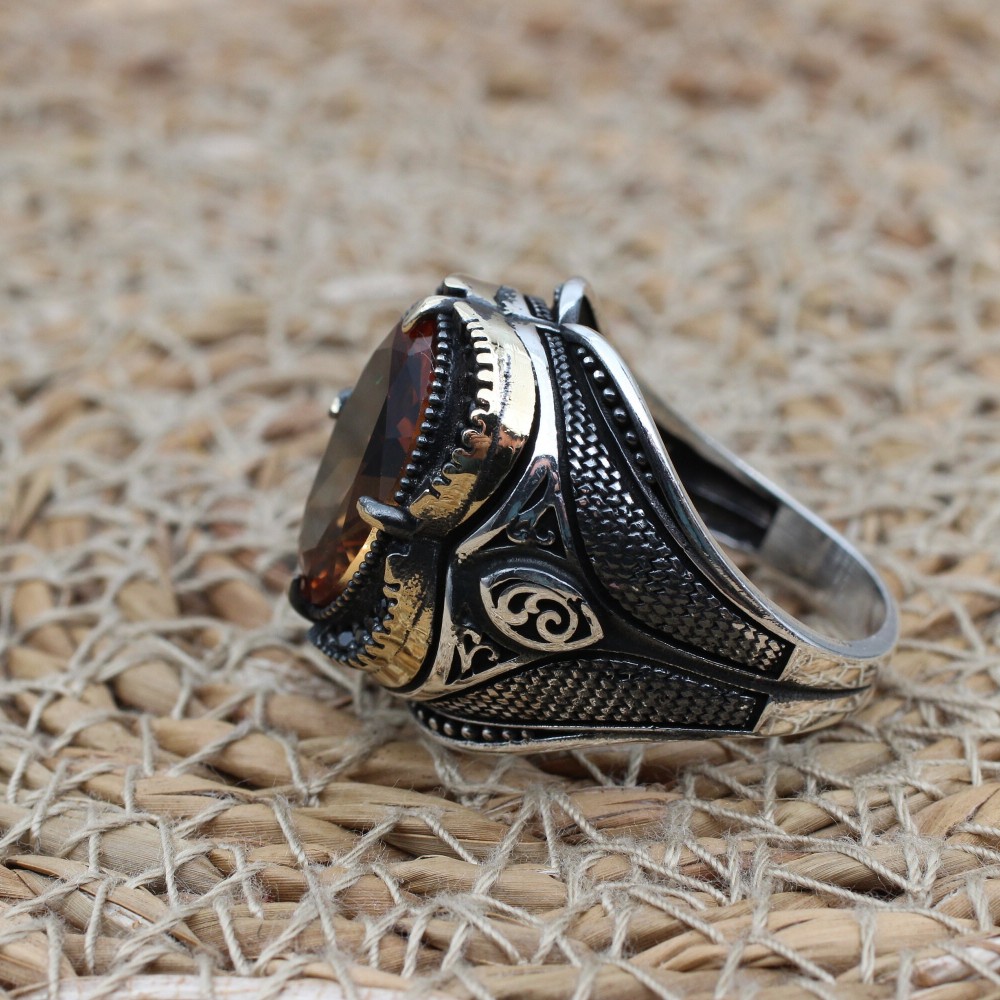 Men's Handmade Ring, Turkish Handmade Silver Mens Ring, Ottoman Ring, Alexandrite Ring, Men's Jewelry, Turquoise, 925k Sterling Silver Ring