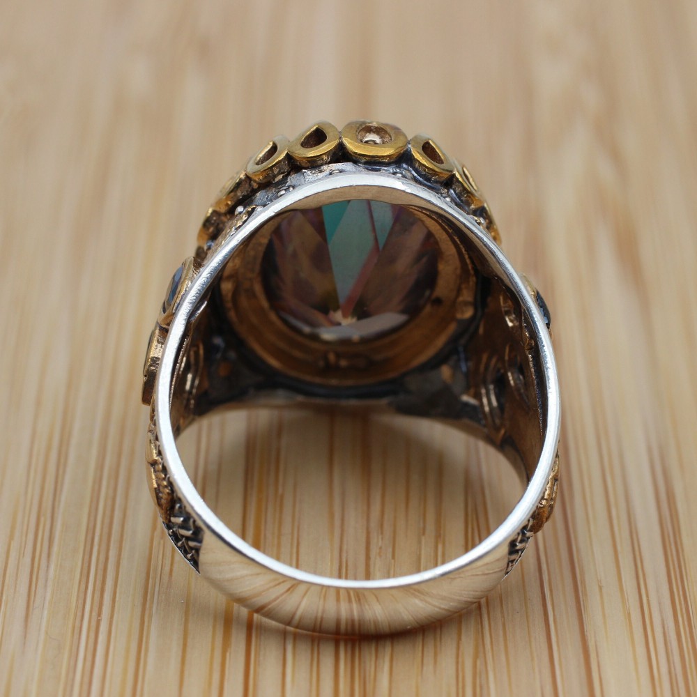 Turkish Handmade Silver Men's Ring, Men's Handmade Ring, Yemeni Ring, Mystic Topaz Ring, Ottoman Ring, Gift for Him, 925k Sterling Silver, Turkish Handmade Silver Men's Ring, Men's Handmade Ring, Yemeni Ring, Mystic Topaz Ring, Ottoman Ring, Gift for Him, 925k Sterling Silver,