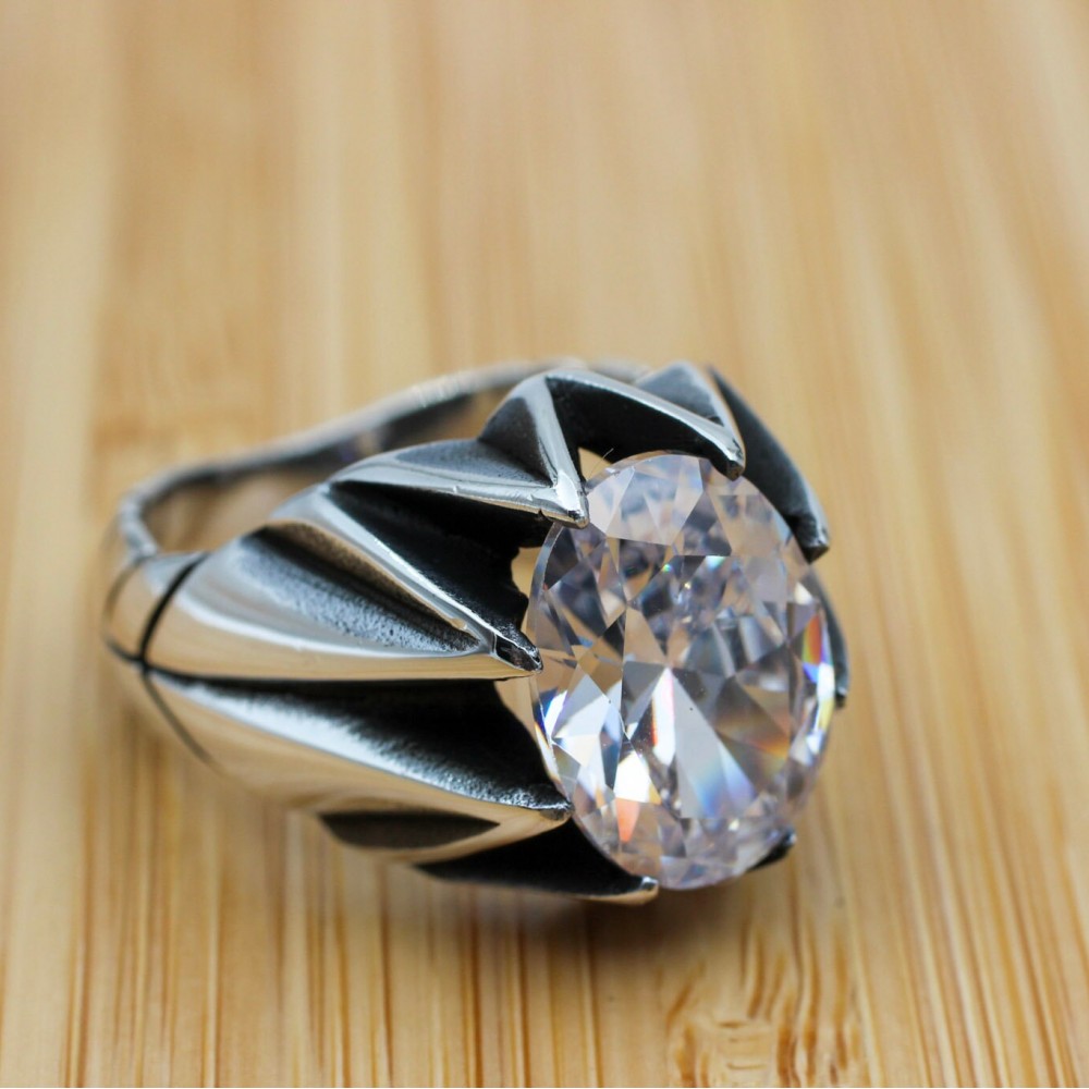 Mens Handmade Ring, Turkish Handmade Silver Men Ring, Ottoman Men Ring, Zircon Ring, Men's Jewelry, Gift for Him, 925k Sterling Silver Ring