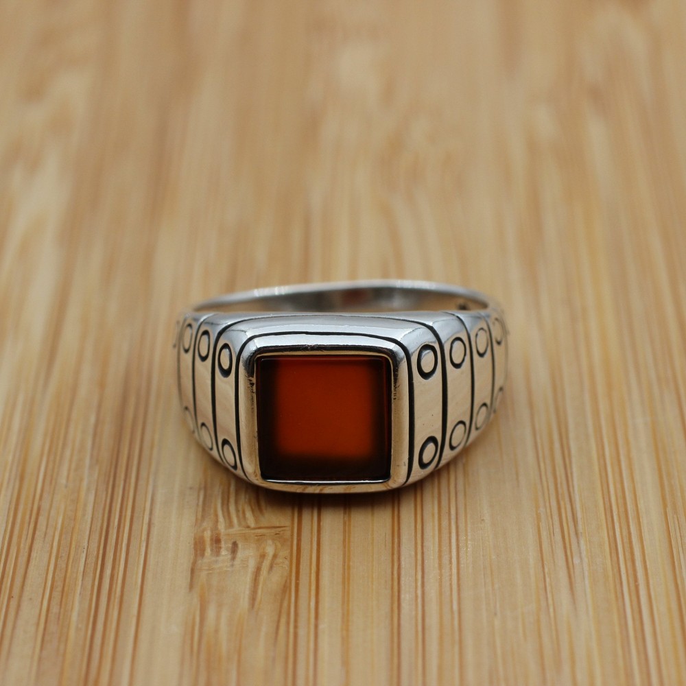 Men's Agate Ring, Handmade Ring, Turkish Handmade Silver Men Ring, Ottoman Men Ring, Men's Jewelry, Gift for Him, 925k Sterling Silver Ring