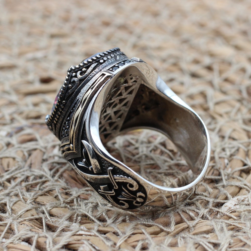 Mystic Topaz Ring, Handmade Ring, Turkish Handmade Silver Men Ring, Mystic Topaz Ring, Men's Jewelry, Gift for Him, 925k Sterling Silver