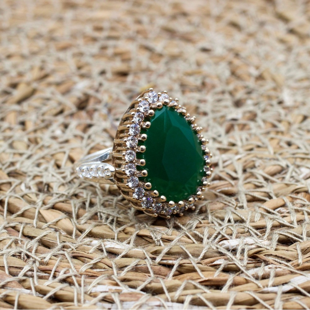 Handmade Women Ring, Turkish Handmade Silver Ladies Ring, Ottoman Women Ring, Emerald Women Ring, Ladies Ring, 925k Sterling Silver Ring