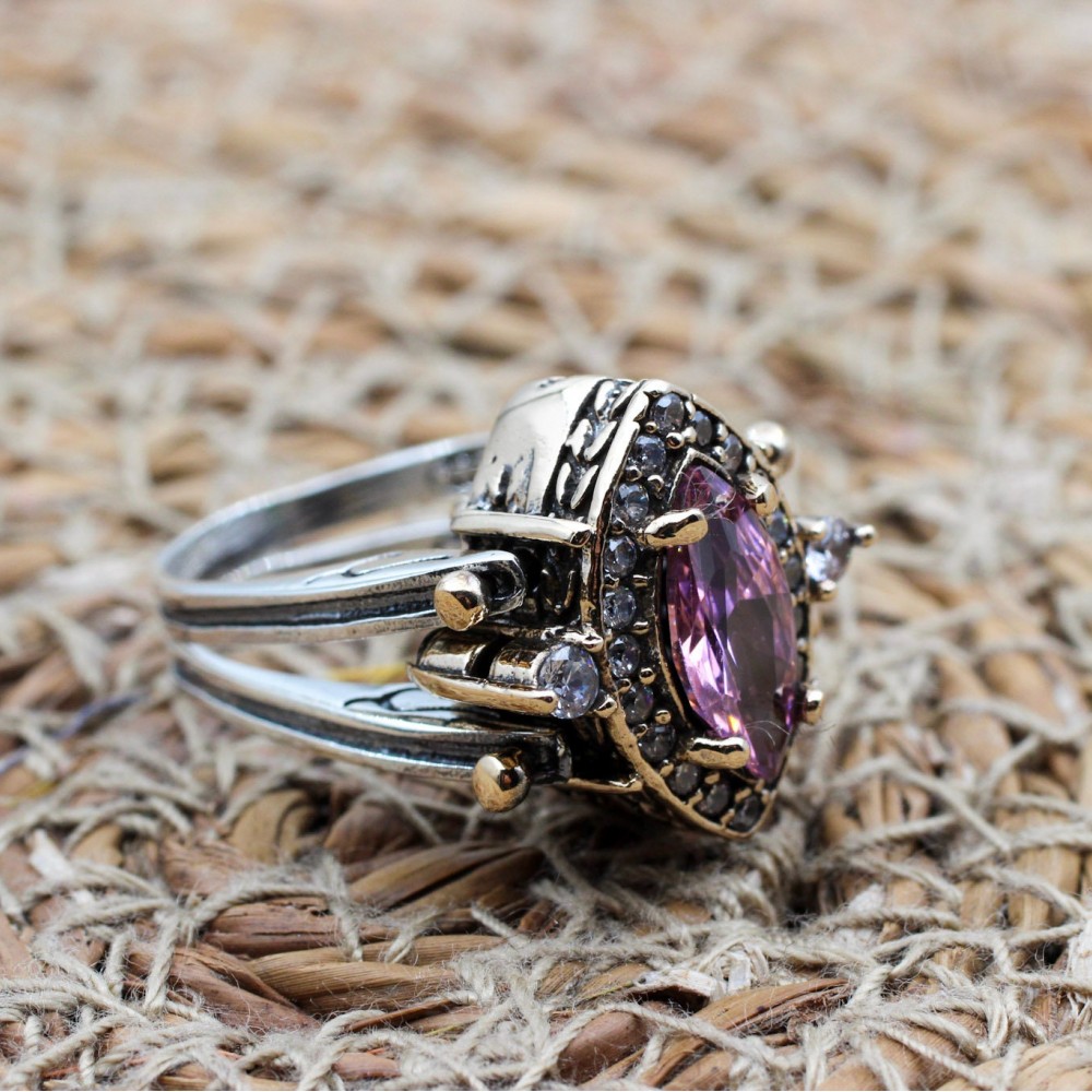 Onyx Ladies Ring, Two Stone Ladies Ring, Zircon Ring, Handmade Women Ring, Reversible Ring, Ottoman Women's Ring, 925 Sterling Silver,