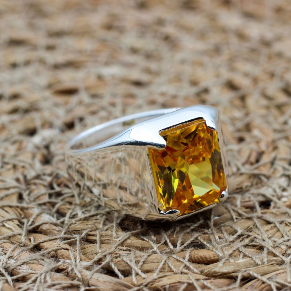 Men's Handmade Ring, Turkish Handmade Ring, Citrine Men's Ring, Ottoman Men's Ring, Men's Jewelry, Gift for Him, 925k Sterling Silver Ring