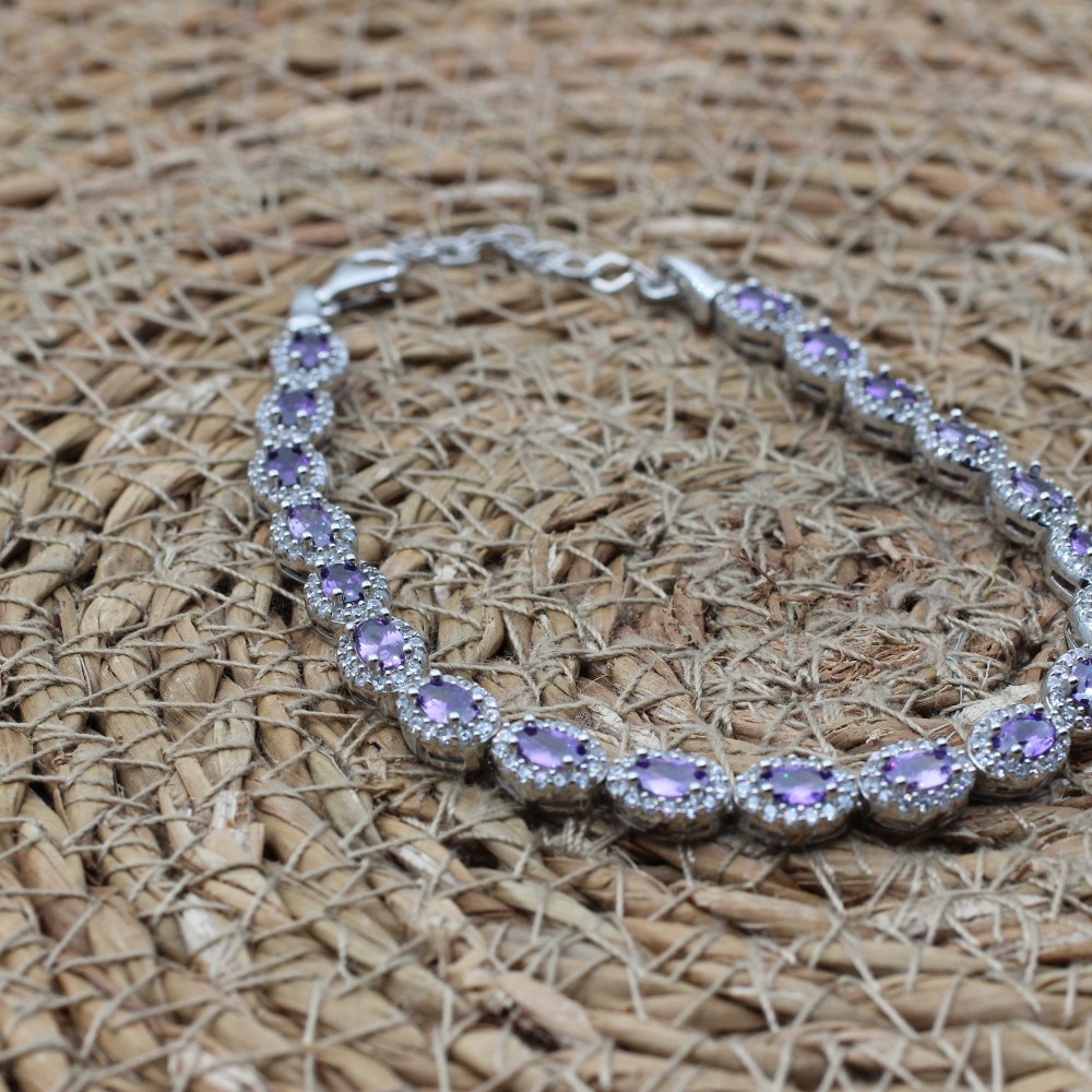 Amethyst Bracelet, Ottoman Bracelet, Handmade Bracelet, Bangle Cuff, Turkish Handmade, Ladies Bracelet, Gift For Her, 925k Sterling Silver,