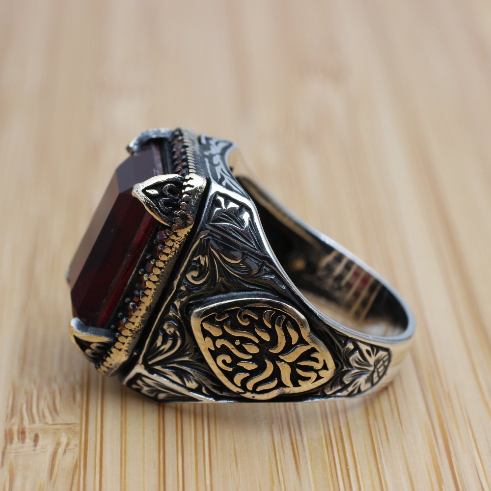 Mens Handmade Ring, Turkish Handmade Silver Men Ring, Ottoman Men Ring, Ruby Ring, Men's Jewelry, Gift for Him, 925k Sterling Silver Ring Mens Handmade Ring, Turkish Handmade Silver Men Ring, Ottoman Men Ring, Ruby Ring, Men's Jewelry, Gift for Him, 925k Sterling Silver Ring