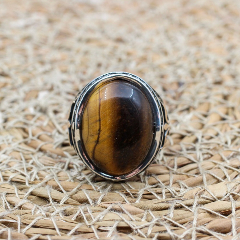 Tiger Eye Men's Ring, Ottoman Men's Ring, Handmade Men's Ring, Turkish Handmade Men's Ring, Men's Jewelry, Gift for Him, 925 Sterling Silver
