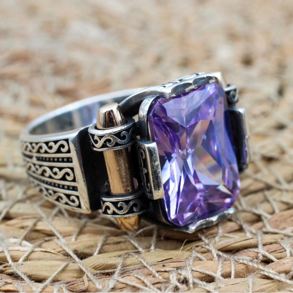 Men's Handmade Ring, Turkish Handmade Silver Men's Ring, Ottoman Ring, Amethyst Ring, Men's Jewelry, Amethyst, 925k Sterling Silver Ring