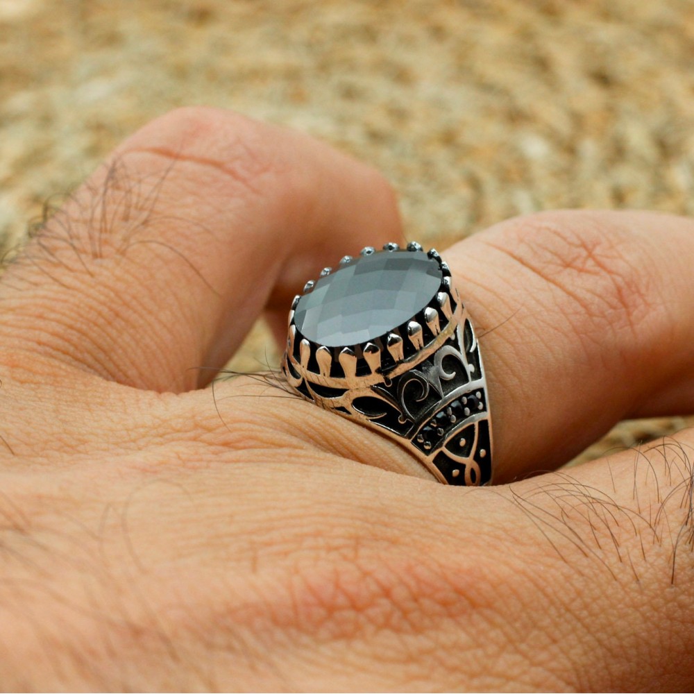 Handmade Silver Men's Ring, Onyx Men's Ring, Turkish Handmade Men's Ring, Men's Ring, Ottoman Mens Ring, Gift for Him, 925k Sterling Silver,