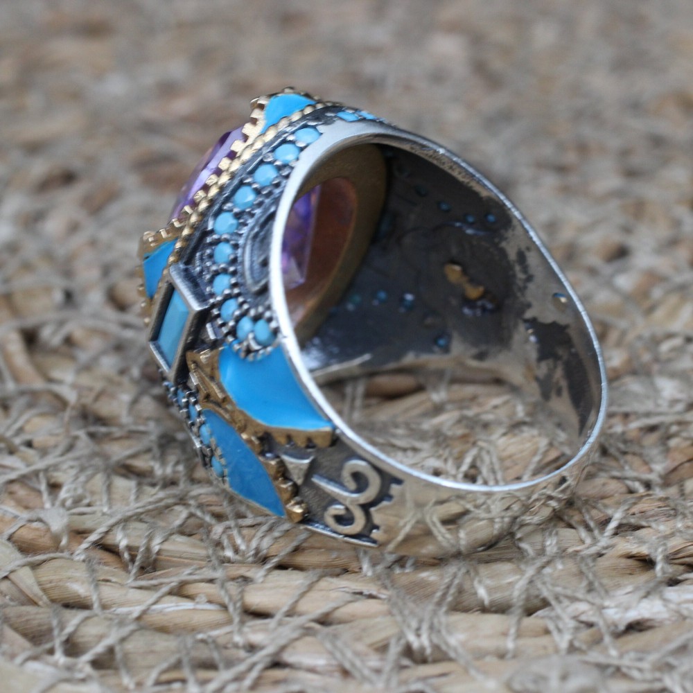 Amethyst Men's Ring, Mens Handmade Ring, Turkish Handmade Silver Men Ring, Ottoman Men Ring, Men Jewelry, Gift for Him, 925k Sterling Silver