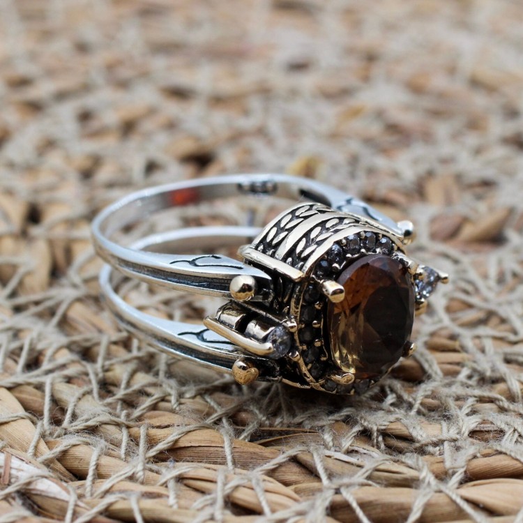 Alexandrite Ladies Ring, Two Stone Ladies Ring, Mystic Topaz Ring, Handmade Women Ring, Reversible Ring, Women's Ring, 925 Sterling Silver,