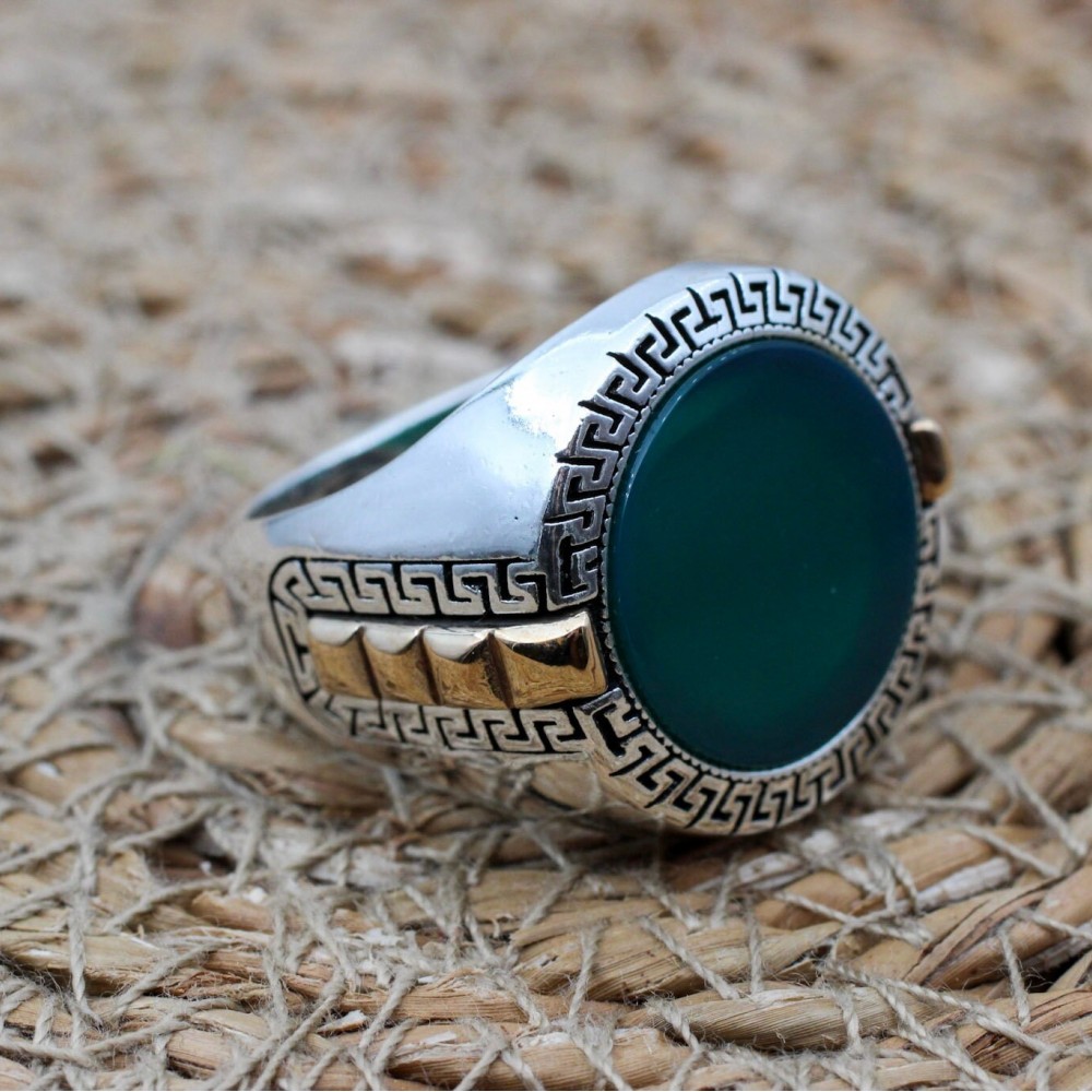 Turkish Handmade Silver Mens Ring, Men's Agate Ring, Handmade Ring, Ottoman Men Ring, Men's Jewelry, Gift for Him, 925k Sterling Silver Ring