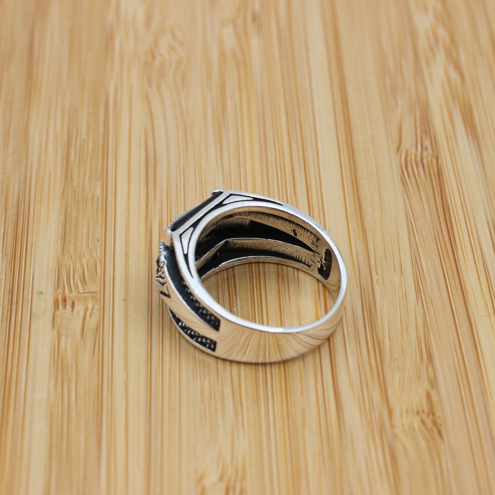 Turkish Handmade Silver Men's Ring, Men's Handmade Ring, Men's Ring, Onyx Men's Ring, Ottoman Mens Ring, Gift for Him, 925k Sterling Silver,