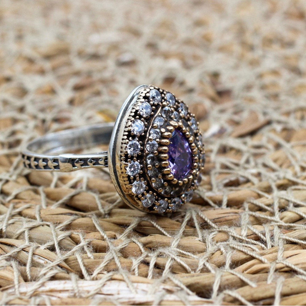 Amethyst Ring, Handmade Women's Ring, Turkish Handmade, Silver Ladies Ring, Ottoman Ring, Authentic, Ladies Ring, 925k Sterling Silver Ring,