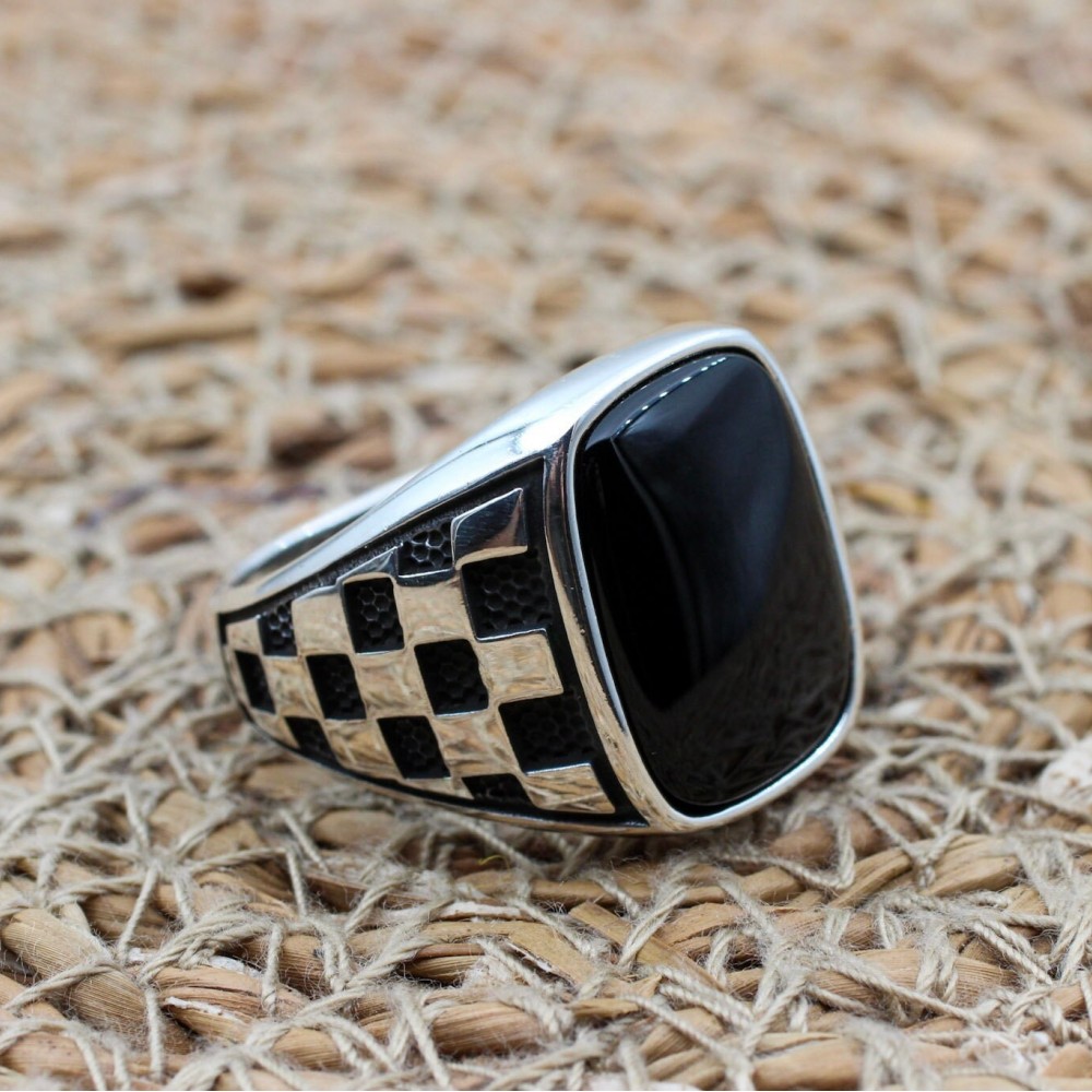 Handmade Silver Men's Ring, Onyx Men's Ring, Turkish Handmade Men's Ring, Men's Ring, Ottoman Mens Ring, Gift for Him, 925k Sterling Silver,
