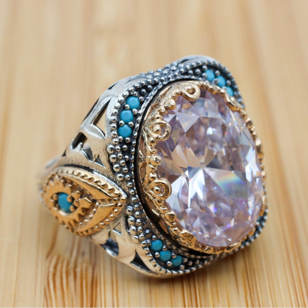 Mens Handmade Ring, Turkish Handmade Silver Men Ring, Ottoman Men Ring, Zircon Ring, Men's Jewelry, Gift for Him, 925k Sterling Silver Ring