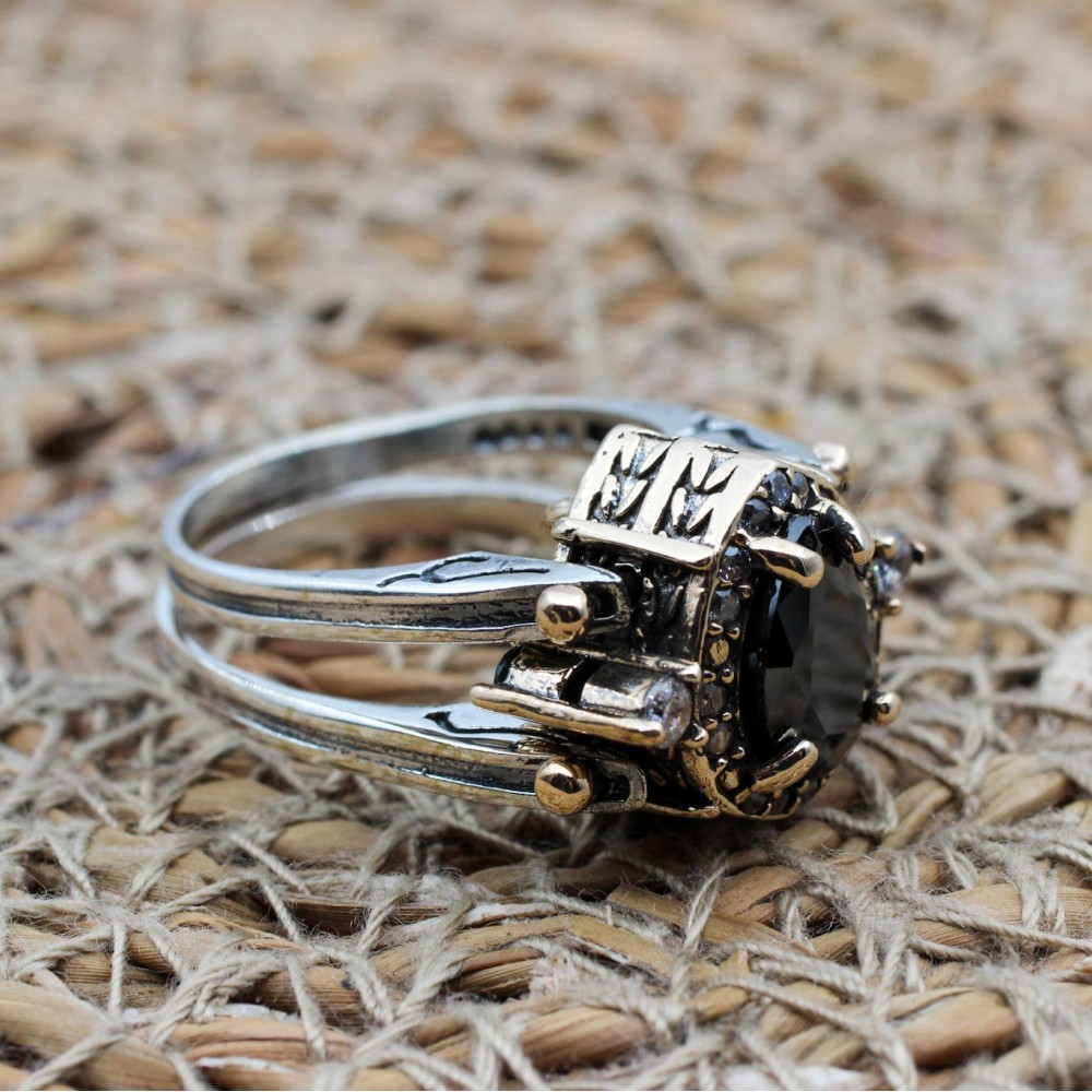 Onyx Ladies Ring, Two Stone Ladies Ring, Zircon Ring, Handmade Women Ring, Reversible Ring, Ottoman Women's Ring, 925 Sterling Silver,