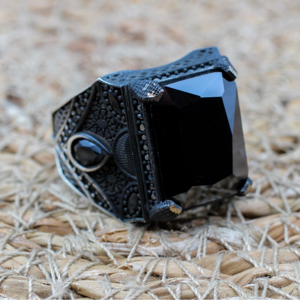 Men's Handmade Ring, Turkish Handmade Silver Men's Ring, Ottoman Men Ring, Onyx Ring, Men's Jewelry, Gift for Him, 925k Sterling Silver Ring
