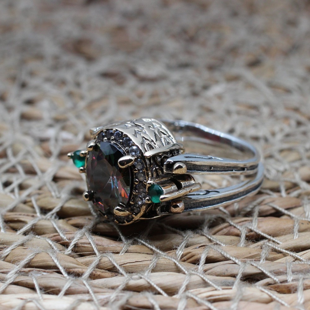 Alexandrite Ladies Ring, Two Stone Ladies Ring, Emerald Women Ring, Handmade Women Ring, Reversible Ring, Women's Ring, 925 Sterling Silver,