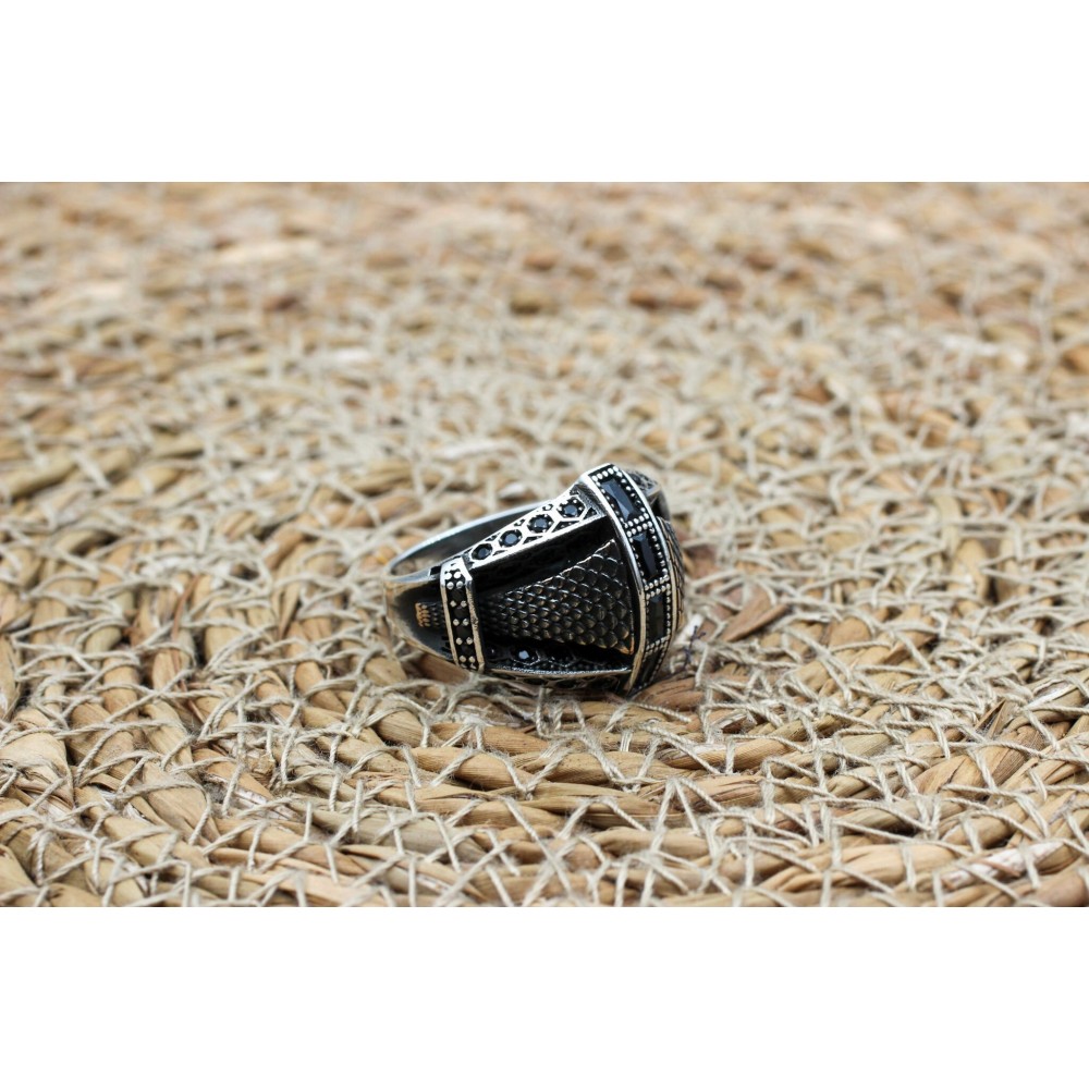 Turkish Handmade Silver Men's Ring, Men's Handmade Ring, Yemeni Men's Ring, Onyx Ring, Ottoman Ring, Gift for Him, 925k Sterling Silver,