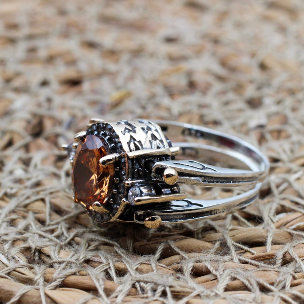 Amethsyt Ladies Ring, Two Stone Ladies Ring, Topaz Ring, Handmade Women Ring, Reversible Ring, Ottoman Women's Ring, 925 Sterling Silver,