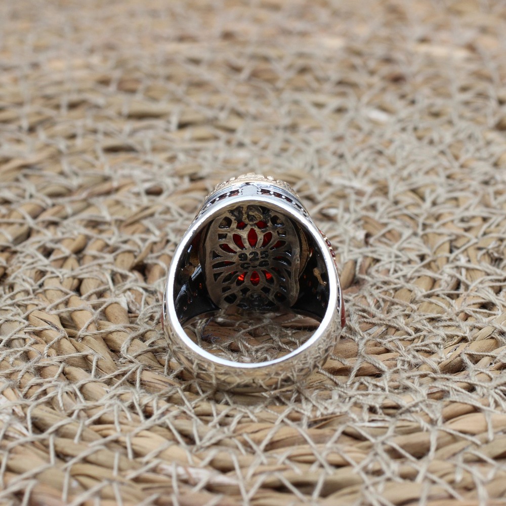 Ruby Ring, Handmade Men's Ring, Turkish Handmade Men's Ring, Ottoman Men's Ring, Men's Jewelry, Gift for Him, 925k Sterling Silver Ring