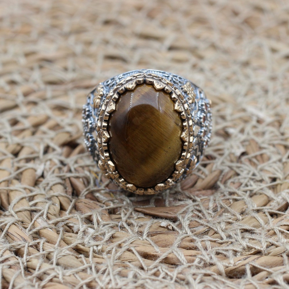 Tiger Eye Men's Ring, Ottoman Men's Ring, Handmade Men's Ring, Turkish Handmade Men's Ring, Men's Jewelry, Gift for Him, 925 Sterling Silver Tiger Eye Men's Ring, Ottoman Men's Ring, Handmade Men's Ring, Turkish Handmade Men's Ring, Men's Jewelry, Gift for Him, 925 Sterling Silver