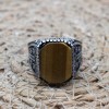 Tiger Eye Men's Ring, Ottoman Men's Ring, Handmade Men's Ring, Turkish Handmade Men's Ring, Men's Jewelry, Gift for Him, 925 Sterling Silver
