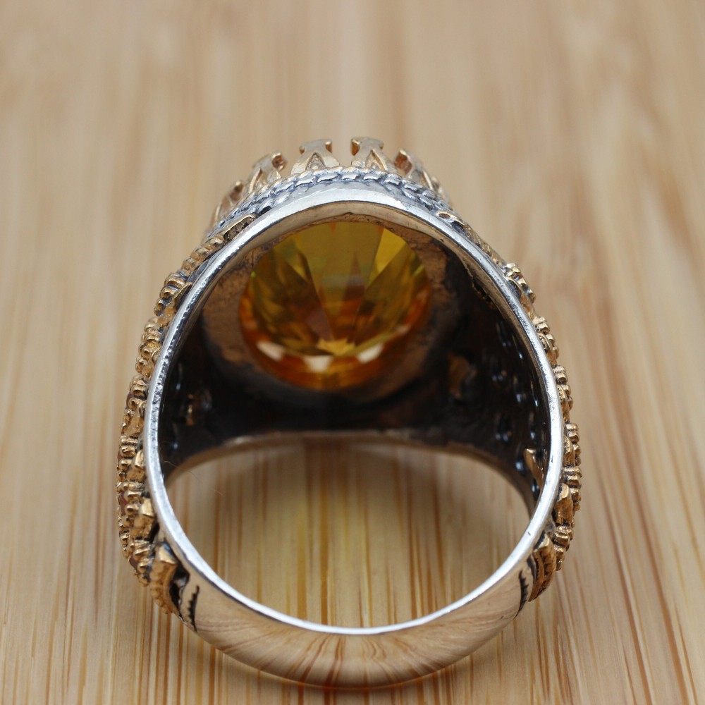 Citrine Men's Ring, Handmade Men's Ring, Turkish Handmade Mens Ring,  Silver Mens Ring, Ottoman Mens Ring, Gift for Him, 925 Sterling Silver