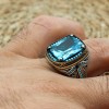 Mens Handmade Ring, Turkish Handmade Silver Men Ring, Ottoman Ring, Aquamarine Ring, Men's Jewelry, Gift for Him, 925k Sterling Silver Ring