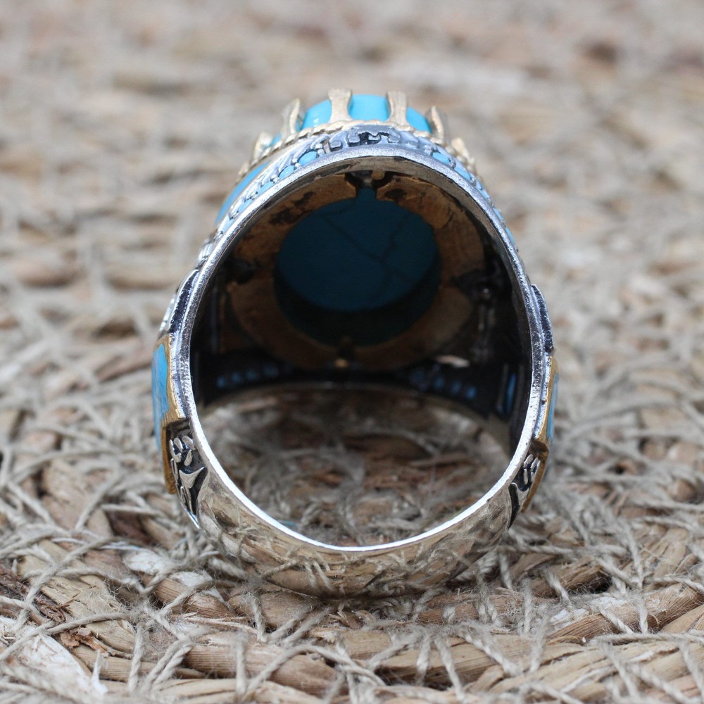 Turquoise Men's Ring, Handmade Ring, Turkish Handmade Silver Men Ring, Ottoman Ring, Men's Jewelry, Gift for Him, 925k Sterling Silver Ring
