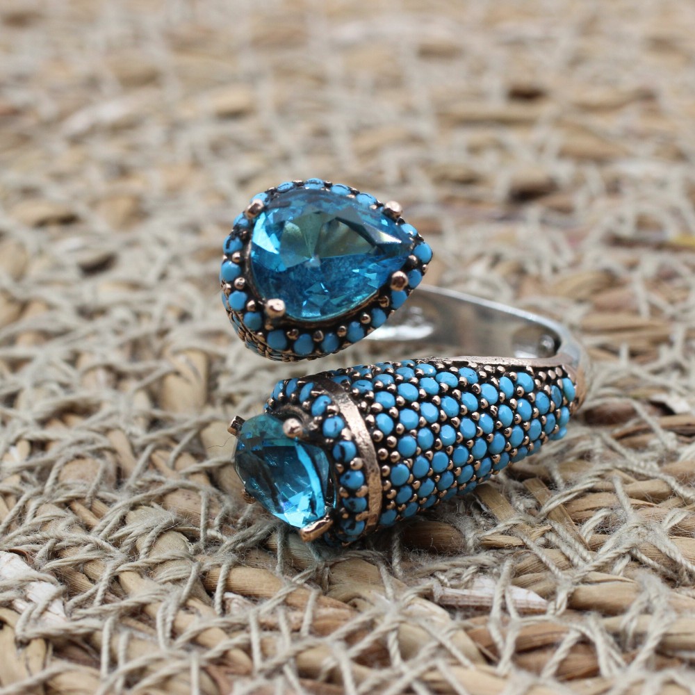 Aquamarine Ring, Turkish Ring, Adjustable Ring, Silver Ladies Ring, Handmade Women Ring, Ottoman Ring, Ladies Ring, 925 Sterling Silver Ring