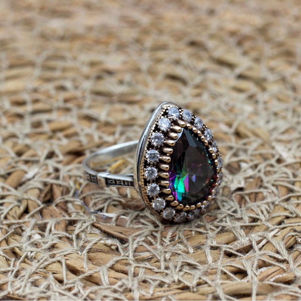 Handmade Women's Ring, Mystic Topaz Ring, Turkish Handmade Ring, Ladies Ring, Ottoman Women Ring, Ladies Ring, 925k Sterling Silver Ring,