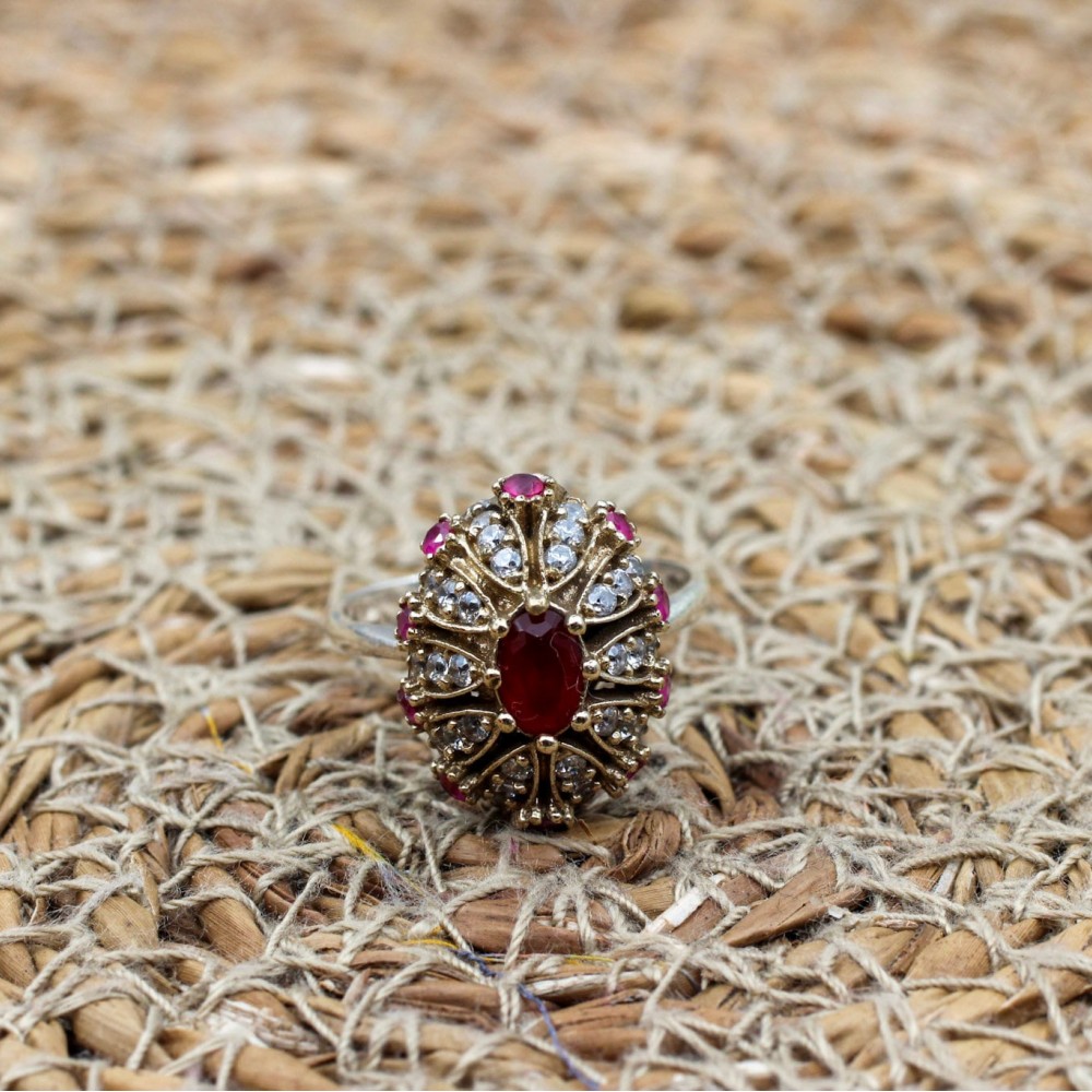 Ruby Ring, Handmade Women's Ring, Turkish Handmade Ring, Authentic Ring, Ottoman Ring, Ladies Ring, 925k Sterling Silver, Gift For Her,