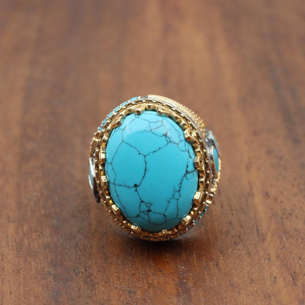 Turquoise Men's Ring, Handmade Ring, Turkish Handmade Silver Men Ring, Ottoman Ring, Men's Jewelry, Gift for Him, 925k Sterling Silver Ring