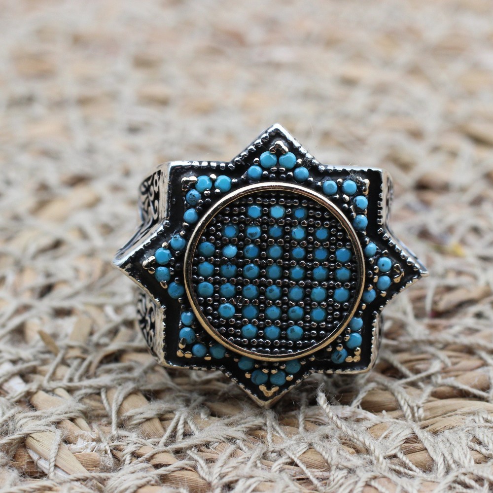 Men's Handmade Ring, Yemeni Ring, Turquoise Ring, Turkish Handmade Silver Men's Ring, Ottoman Men's Ring, Gift for Him, 925k Sterling Silver
