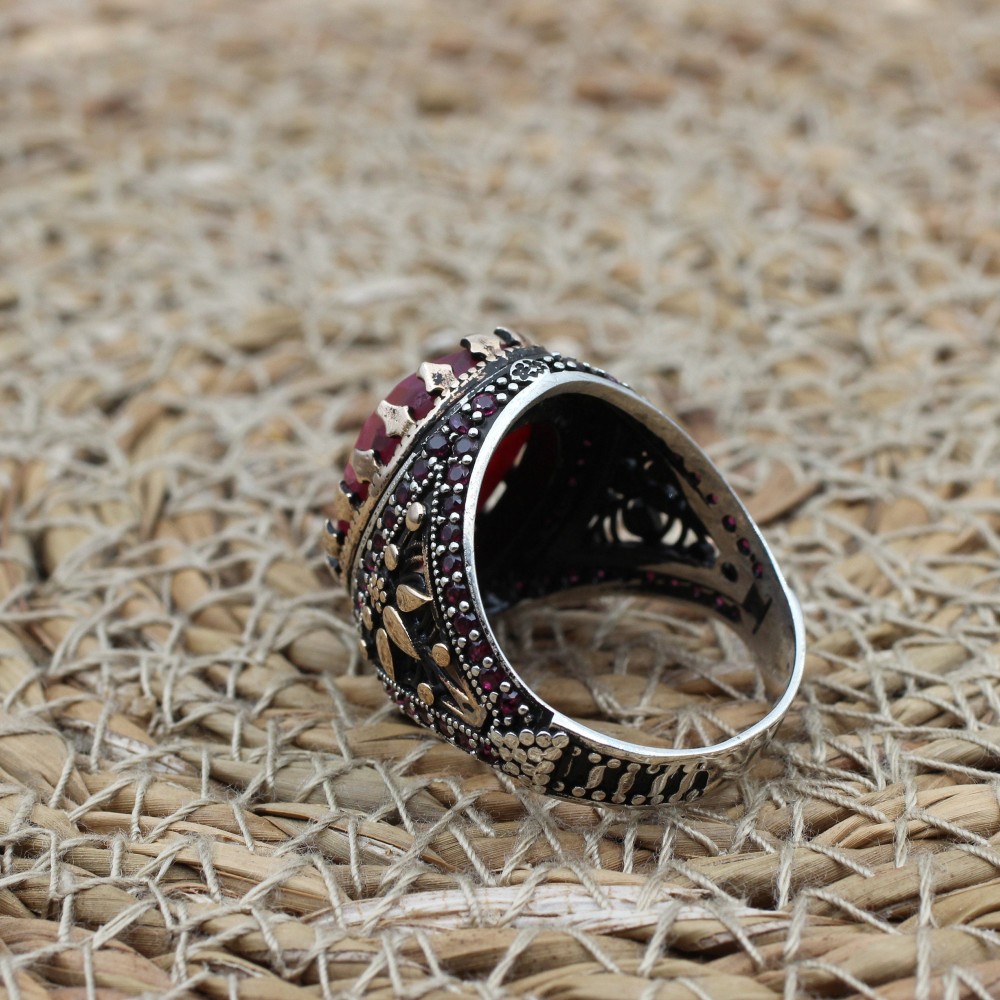 Ruby Men's Ring, Handmade Men's Ring, Turkish Handmade Silver Mens Ring, Ottoman Mens Ring, Mens Jewelry, Gift for Him, 925 Sterling Silver Ruby Men's Ring, Handmade Men's Ring, Turkish Handmade Silver Mens Ring, Ottoman Mens Ring, Mens Jewelry, Gift for Him, 925 Sterling Silver