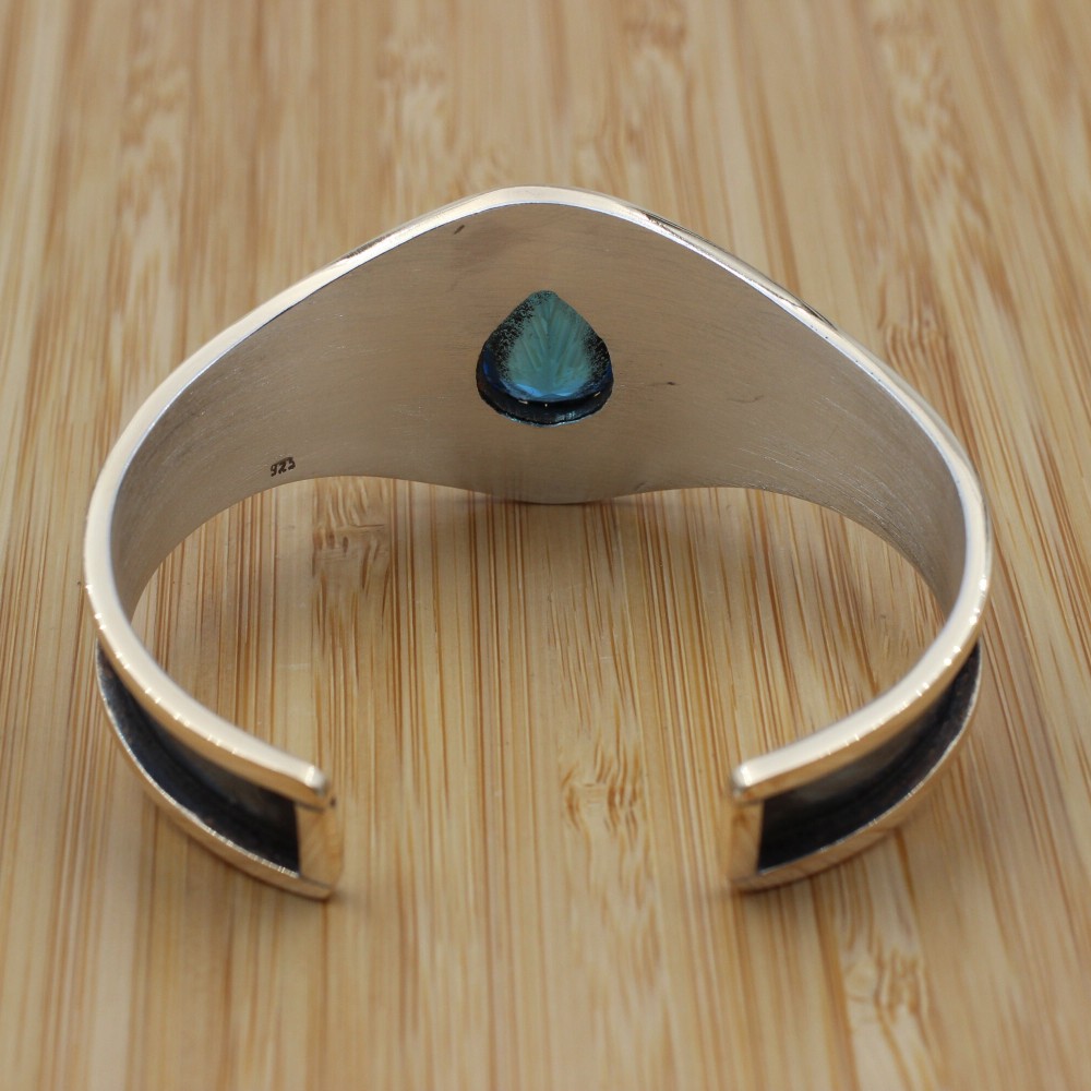 Aquamarine Bracelet, Ottoman Bracelet, Handmade Bracelet, Bangle Cuff, Turkish Handmade, Bangle Bracelet, Gift for Her, 925k Sterling Silver