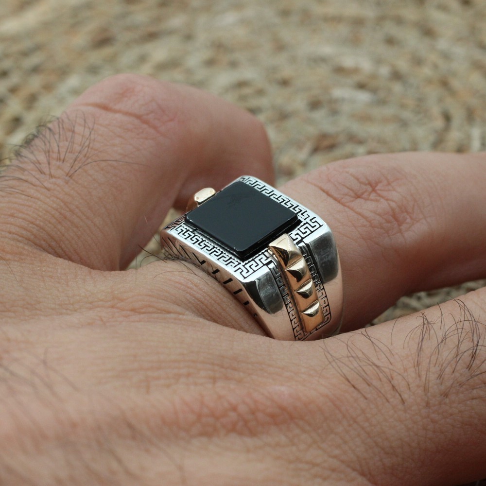 Men's Handmade Ring, Turkish Handmade Silver Men's Ring, Ottoman Men Ring, Onyx Ring, Men's Jewelry, Gift for Him, 925k Sterling Silver Ring