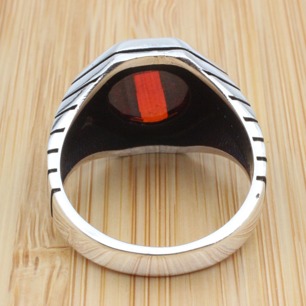Turkish Handmade Ring, Men's Handmade Ring, Cubic Zircon, Ottoman Men's Ring, Ruby Ring, Men's Jewelry, Gift for Him, 925k Sterling Silver,