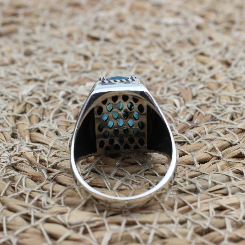 Aquamarine Men's Ring, Ottoman Men's Ring, Handmade Men's Ring, Turkish Handmade Men's Ring, Mens Jewelry, Gift for Him, 925 Sterling Silver