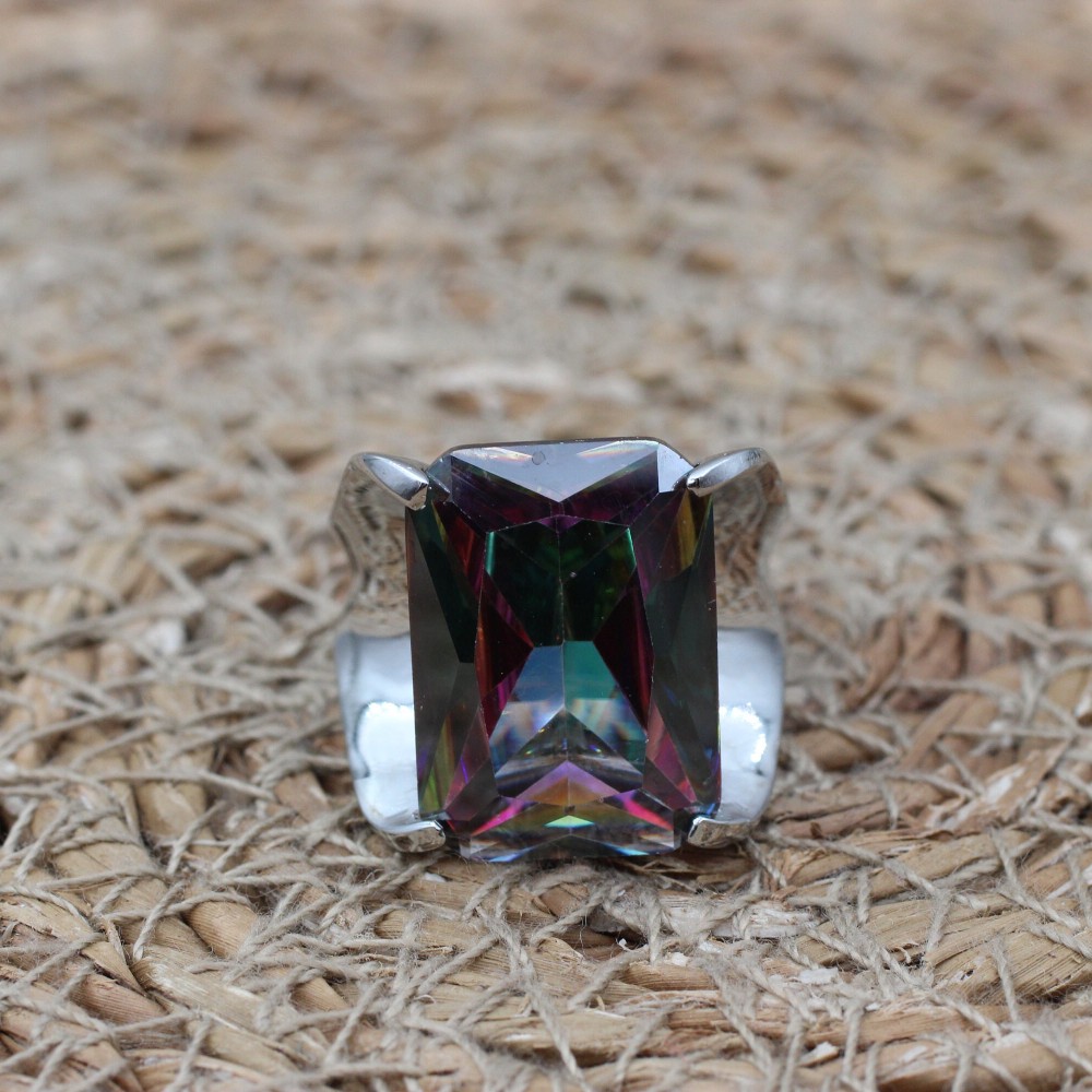 Handmade Women's Ring, Mystic Topaz Ring, Turkish Handmade Ring, Ladies Ring, Ottoman Women Ring, Ladies Ring, 925k Sterling Silver Ring,