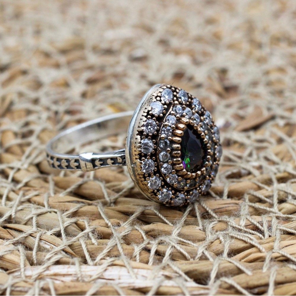 Handmade Women's Ring, Mystic Topaz Ring, Turkish Handmade Ring, Ladies Ring, Ottoman Women Ring, Ladies Ring, 925k Sterling Silver Ring,