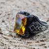 Citrine Men's Ring, Men's Handmade Ring, Turkish Handmade Ring, Ottoman Men's Ring, Men's Jewelry, Gift for Him, 925k Sterling Silver Ring