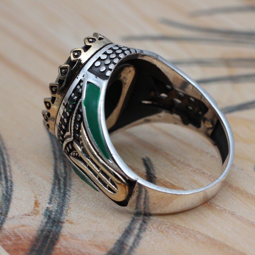 Emerald Men's Ring, Ottoman Men's Ring, Handmade Men's Ring, Turkish Handmade Men's Ring, Men's Jewelry, Gift for Him, 925 Sterling Silver