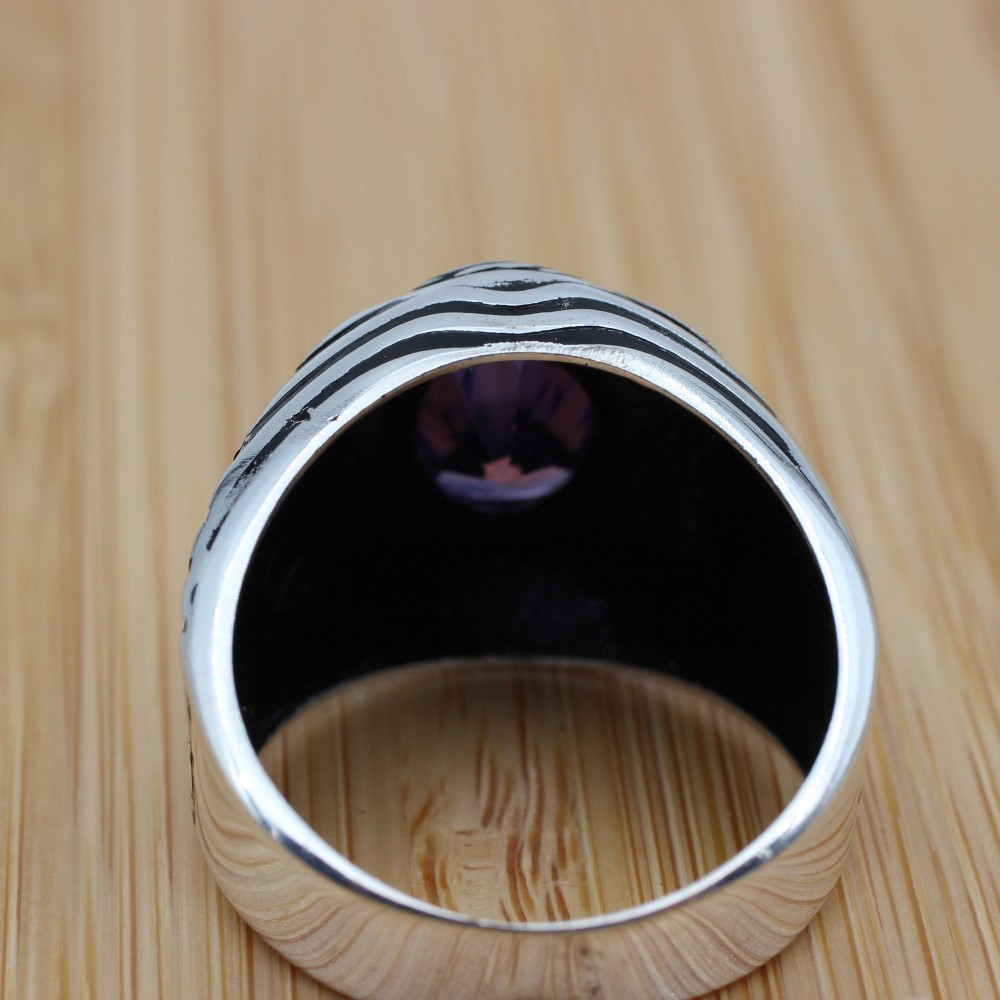 Men's Handmade Ring, Turkish Handmade Ring, Cubic Zircon, Ottoman Men Ring, Amethyst Ring, Men's Jewelry, Gift for Him, 925k Sterling Silver